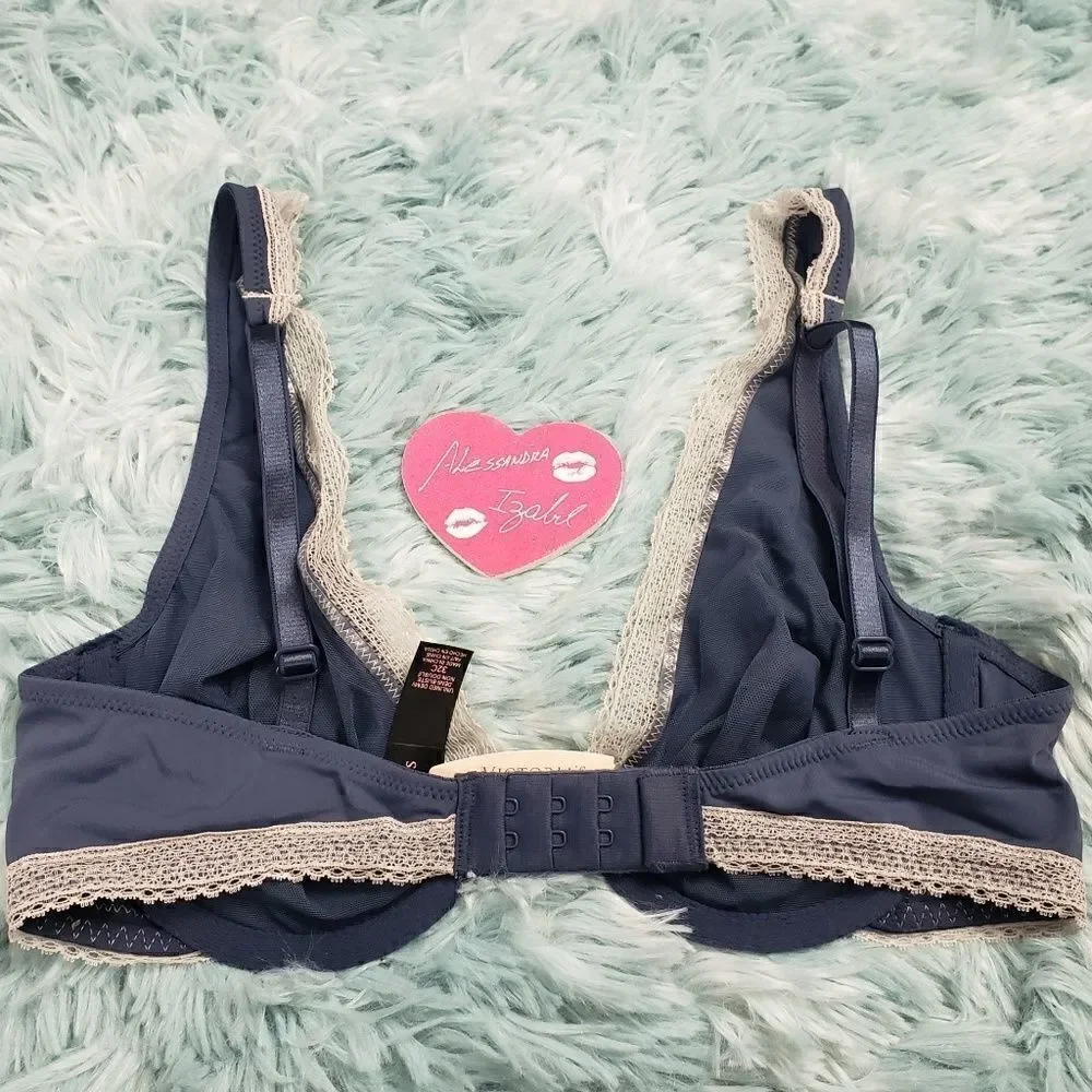 Victoria's Secret Gray Lace Trim Unlined Demi Bra